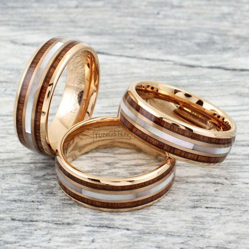 8mm Rose Gold Tungsten Ring Men's Wedding Bands with Blue Shell and Silver  Imitated Meteorite Inlay Dome Style - Walmart.com